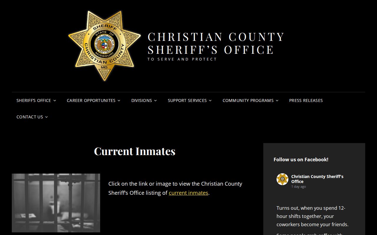 Christian County Sheriff current inmate page without roster details