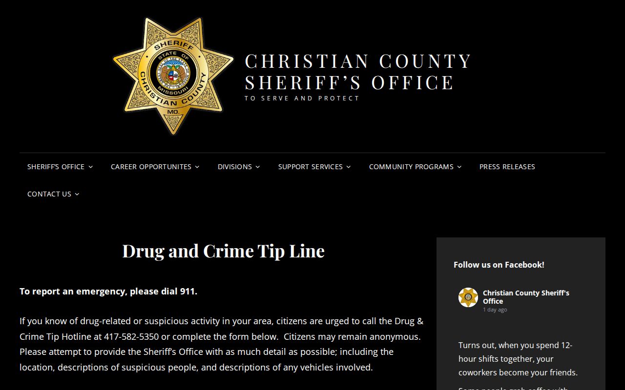 Christian County Sheriff crime tip information